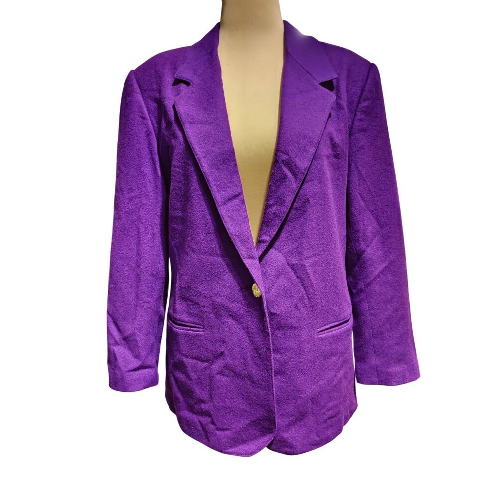 Vintage Adolfo International 12 Purple Wool Blazer Gold Button 80s Power Jacket